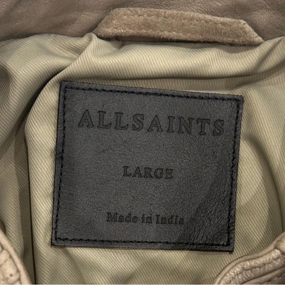AllSaints Taupe Suede Racer Bomber Jacket